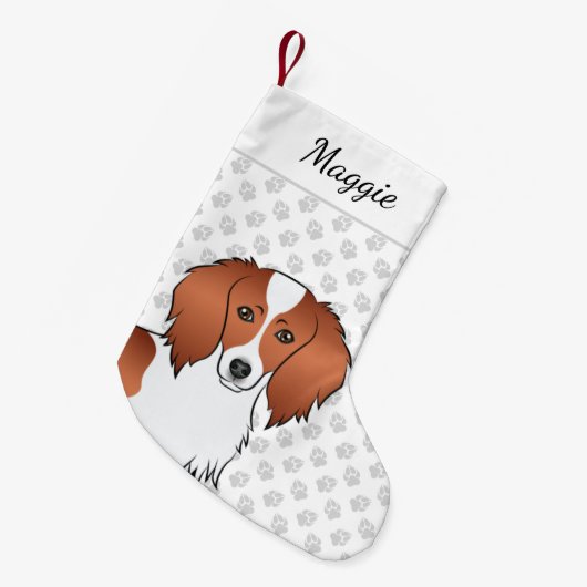 Red Piebald Long Hair Dachshund Cartoon Dog Head Kleine Kerstsok (Voorkant (Hangend))