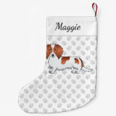 Red Piebald Long Hair Dachshund Cartoon Dog & Name Kleine Kerstsok (Achterkant)