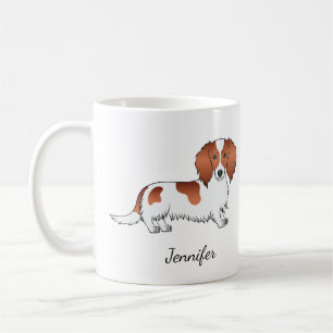 Red Piebald Long Hair Dachshund Cartoon Dog & Name Koffiemok