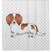 Red Piebald Long Hair Dachshund Cartoon Dog & Paws Douchegordijn (Voorkant)
