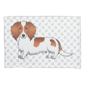 Red Piebald Long Hair Dachshund Cartoon Dog & Paws Kussensloop (Voorkant-Links)