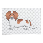 Red Piebald Long Hair Dachshund Cartoon Dog & Paws Kussensloop (Voorkant-Rechts)