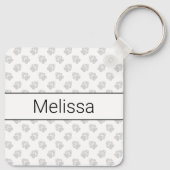 Red Piebald Long Hair Dachshund Cartoon Dog & Paws Sleutelhanger (Achterkant)