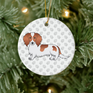 Red Piebald Long Hair Dachshund Cartoon Dog & Text Keramisch Ornament