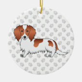 Red Piebald Long Hair Dachshund Cartoon Dog & Text Keramisch Ornament (Voorkant)