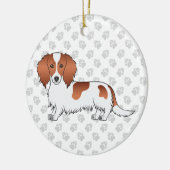 Red Piebald Long Hair Dachshund Cartoon Dog & Text Keramisch Ornament (Links)