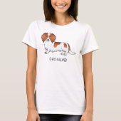 Red Piebald Long Hair Dachshund Cartoon Dog & Text T-shirt (Voorkant)