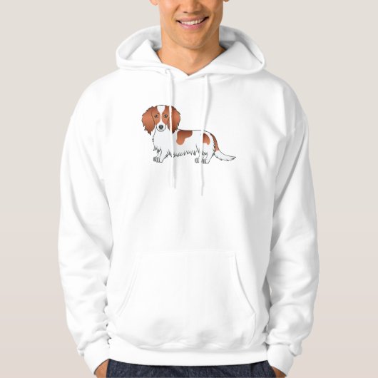 Red Piebald Long Hair Dachshund Cute Cartoon Dog Hoodie (Voorkant)