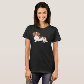 Red Piebald Long Hair Dachshund Cute Cartoon Dog T-shirt (Voorkant volledig)
