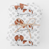 Red Piebald Long Hair Dachshund Dog Pattern & Paws Inpakpapier Vel (In situ)