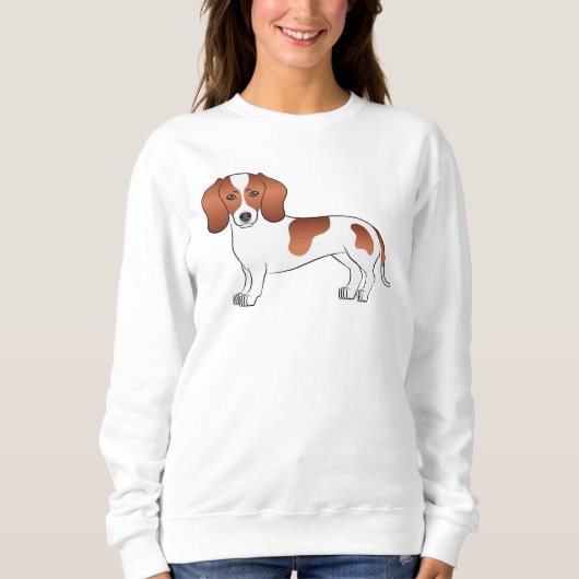 Red Piebald Smooth Hair Dachshund Cute Cartoon Dog Trui (Voorkant)