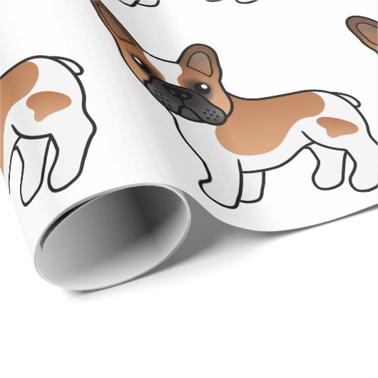 Red Pied French Bulldog Cute Cartoon Dog Pattern Cadeaupapier (Rol Hoek)