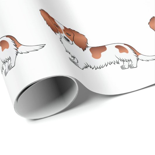 Red Pied Long Hair Dachshund Cartoon Dog Patroon Cadeaupapier (Rol Hoek)