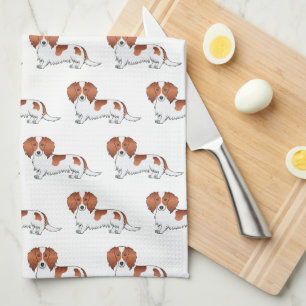 Red Pied Long Hair Dachshund Cartoon Dog Patroon Theedoek