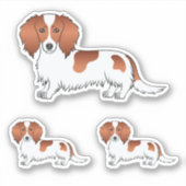 Red Pied Long Hair Dachshund Cartoon Dog Tekeninge Sticker (Voorkant)