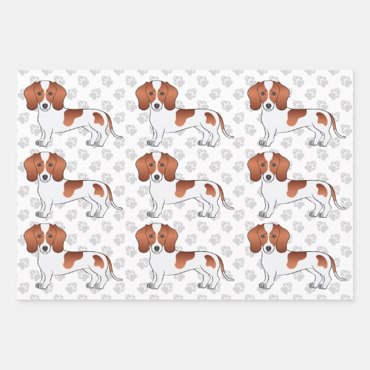 Red Pied Short Hair Dachshund Dog Pattern & Paws Inpakpapier Vel (Voorkant 3)