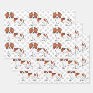 Red Pied Short Hair Dachshund Dog Pattern & Paws Inpakpapier Vel