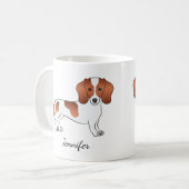 Red Pied Smooth Coat Dachshund Cartoon Dog & Name Koffiemok (Voorkant links)
