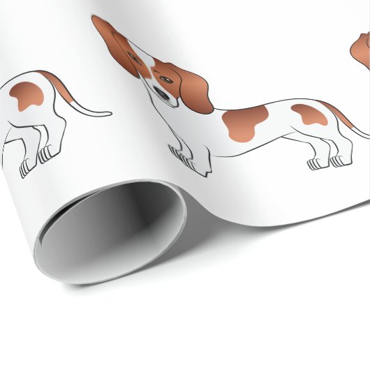 Red Pied Smooth Coat Dachshund Cartoon Dog Patroon Cadeaupapier (Rol Hoek)