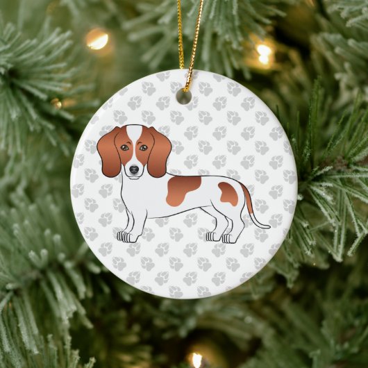 Red Pied Smooth Hair Dachshund Cartoon Dog & Text Keramisch Ornament (Boom)