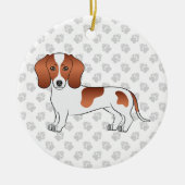 Red Pied Smooth Hair Dachshund Cartoon Dog & Text Keramisch Ornament (Voorkant)