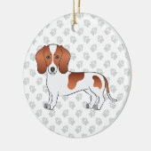 Red Pied Smooth Hair Dachshund Cartoon Dog & Text Keramisch Ornament (Links)
