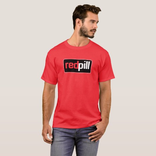 Red Pill™ Text Black Logo Red T-Shirt (Voorkant volledig)