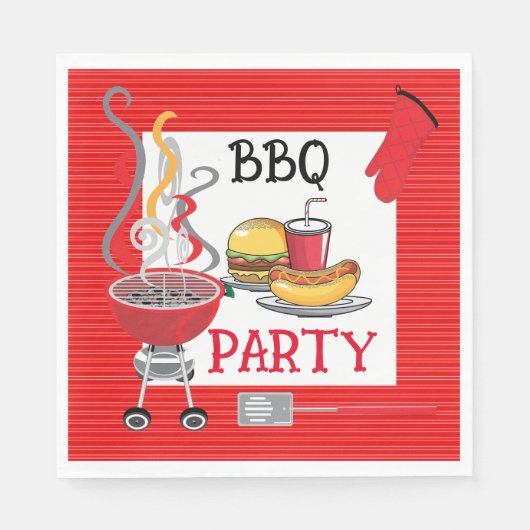 Red Pin Striped BBQ Party Servet (Voorkant)