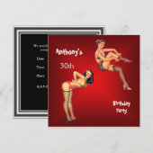 Red Pin-up Girls Birthday Party Kaart (Voorkant / Achterkant)