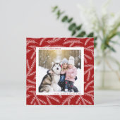 Red | Pine Branch-kerstfotovierkant Feestdagenkaart (Staand voorkant)