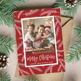 Red Pine Branch Pattern Merry Kerstfoto Feestdagenkaart