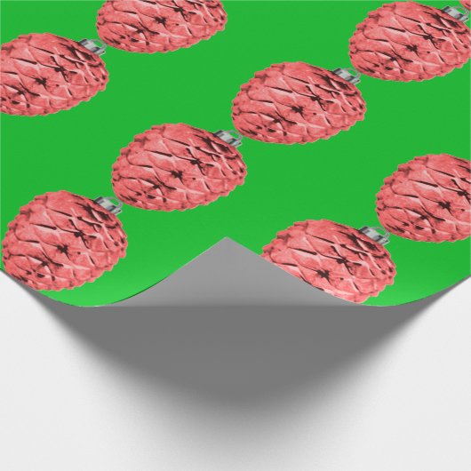 Red Pinecone Green Wrapping Paper Cadeaupapier (Hoek)