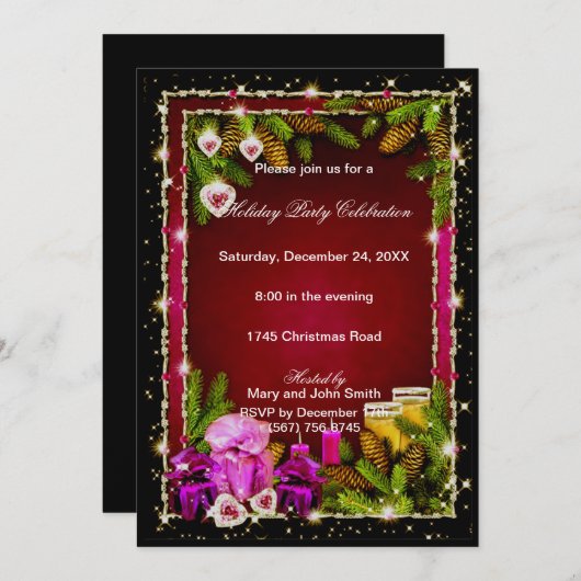 Red Pinecones eet Drink zijn prettige kerstuitnodi Kaart (Voorkant / Achterkant)