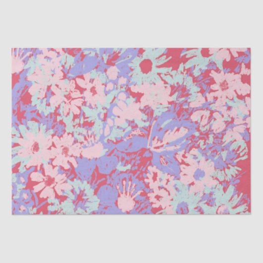 Red Pink Aqua Violet Painted Garden Flowers Design Tissuepapier (Voorkant)