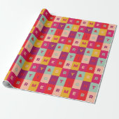 Red Pink Aqua Yellow Merry and Bright Checkers Cadeaupapier (Uitgerold)