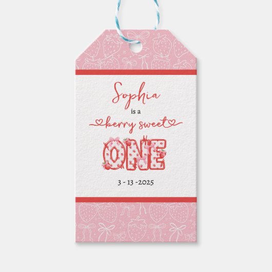 Red & Pink Berry Sweet One Girl 1st Birthday Cadeaulabel (Voorkant)