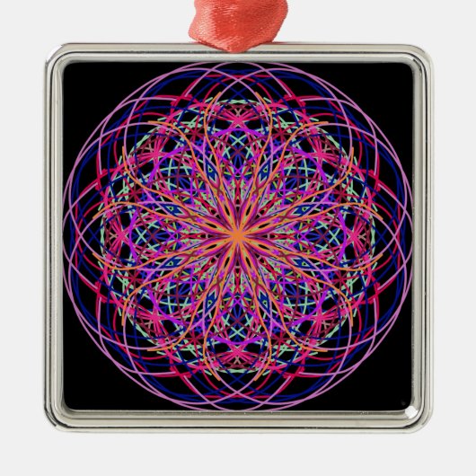 Red Pink Black Kaleidoscope Mandala Art Metalen Ornament (Voorkant)