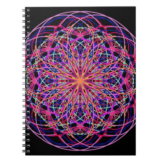 Red Pink Black Kaleidoscope Mandala Art Notitieboek (Voorkant)