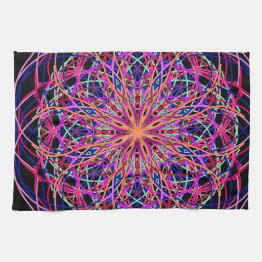 Red Pink Black Kaleidoscope Mandala Art Theedoek (Horizontaal)