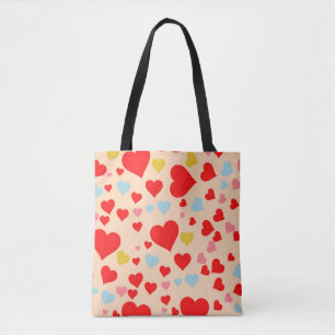 Red Pink Blue Colorful Simple Heart Y2K-patroon Tote Bag