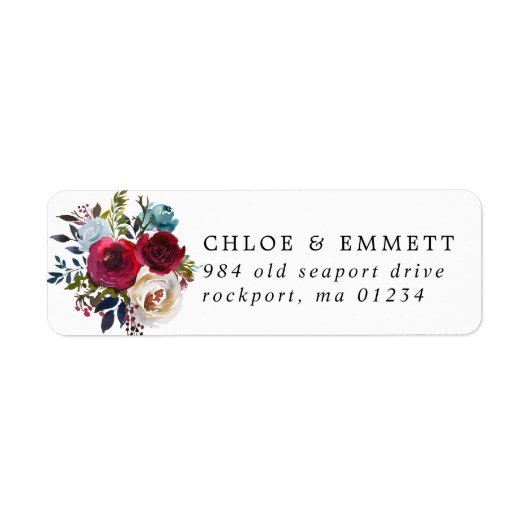 Red Pink Blue Floral Wedding Return Address Etiket (Voorkant)