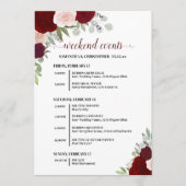 Red & Pink Boho Roses Wedding Events & Timeline Programmakaart (Voorkant)