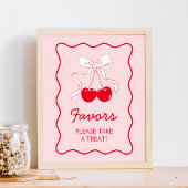 Red Pink Bow Cherry Baby shower Favoriet Poster