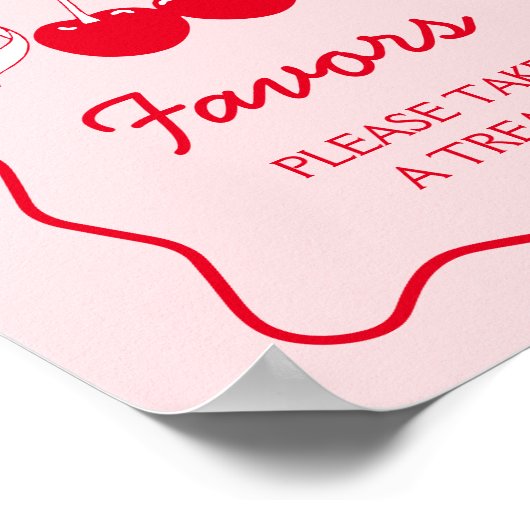 Red Pink Bow Cherry Baby shower Favoriet Poster (Hoek)