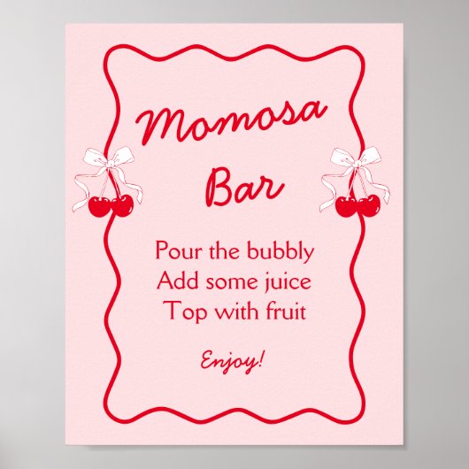 Red Pink Bow Cherry Baby Shower Momosa Bar Acrylic Poster (Voorkant)