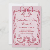 Red Pink Bow Galentine's Day Brunch Party Kaart (Voorkant)