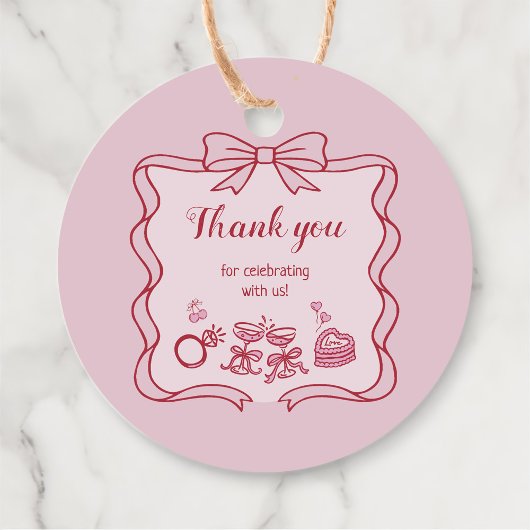 Red Pink Bow Galentine's Party Bedankjes Labels