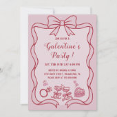 Red Pink Bow Galentine's  Party Kaart (Voorkant)