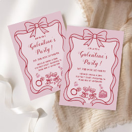 Red Pink Bow Galentine's  Party Kaart