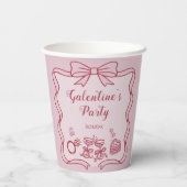 Red Pink Bow Galentine's Party Papieren Bekers (Achterkant)